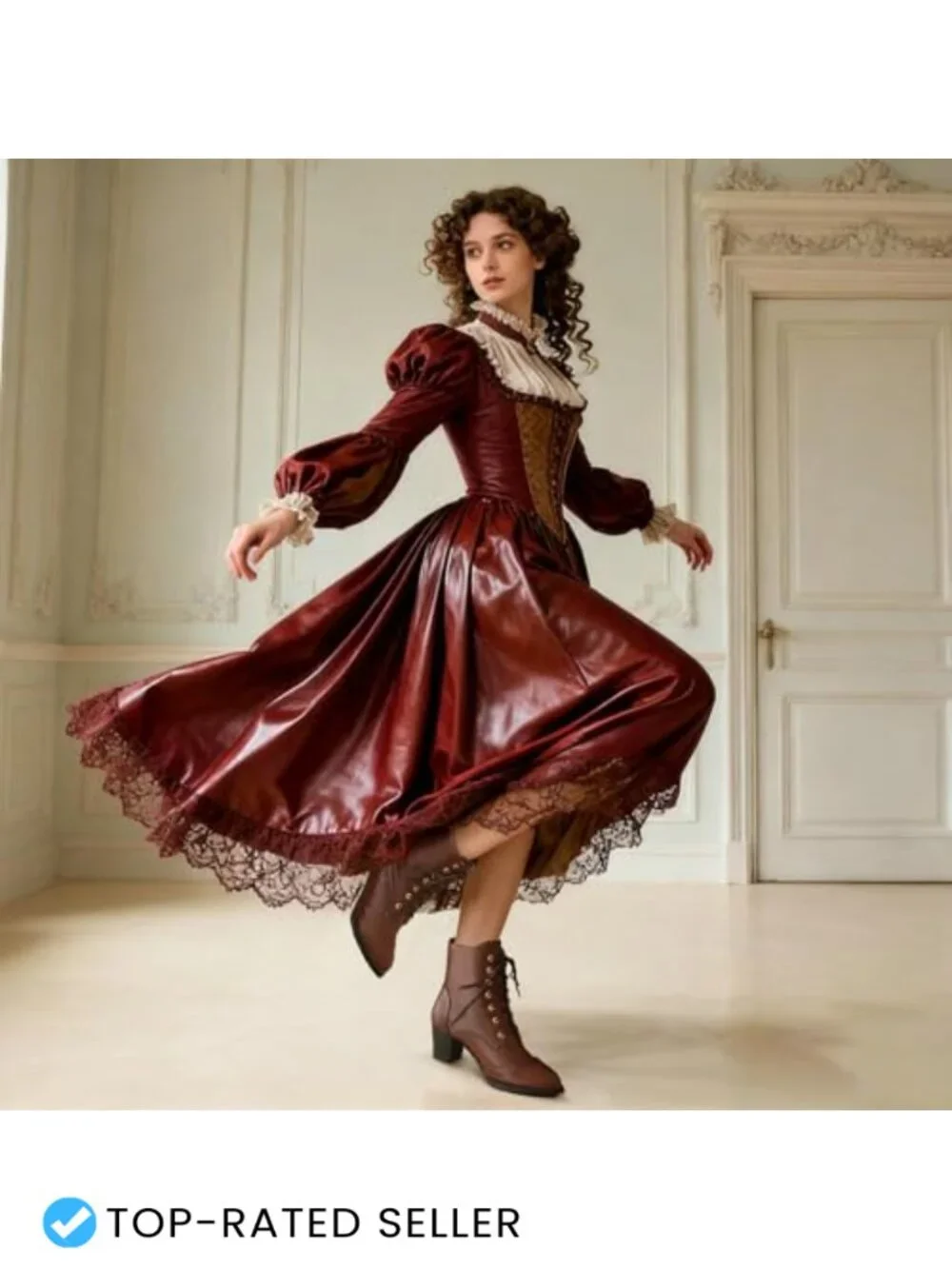 Faux Leather Victorian Granny Booties Lace Up Round Toe Ankle Boots